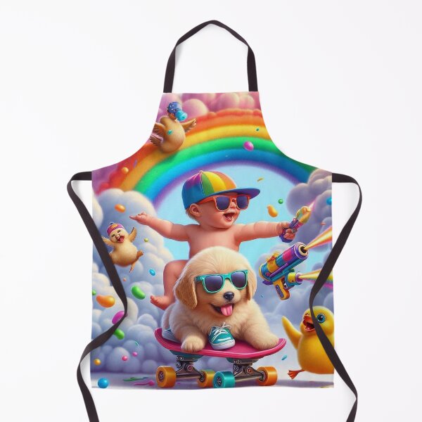 Item preview, Baby Skateboarding Through Rainbow with Party Dog & Dancing Duck designed and sold by Mitaudesign.