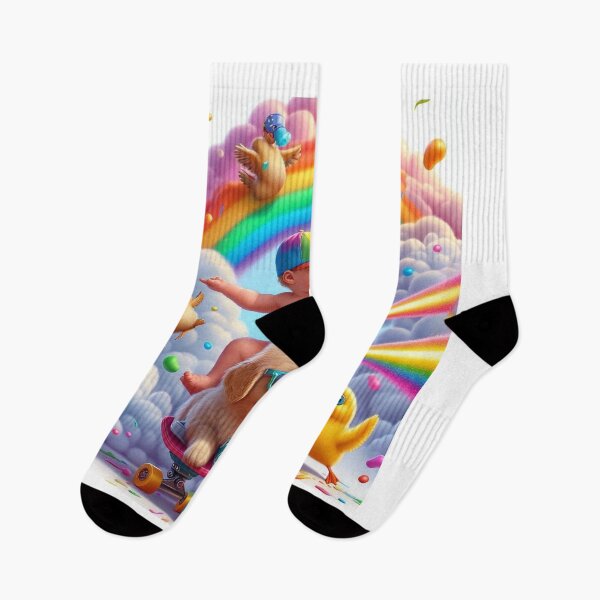 Item preview, Baby Skateboarding Through Rainbow with Party Dog & Dancing Duck designed and sold by Mitaudesign.