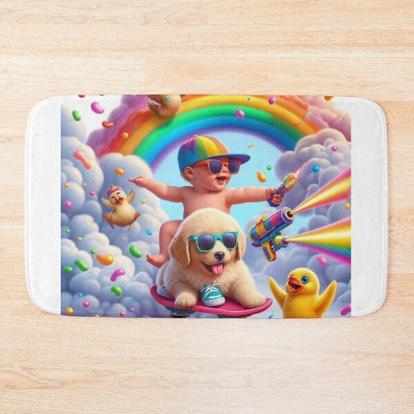 Item preview, Baby Skateboarding Through Rainbow with Party Dog & Dancing Duck designed and sold by Mitaudesign.