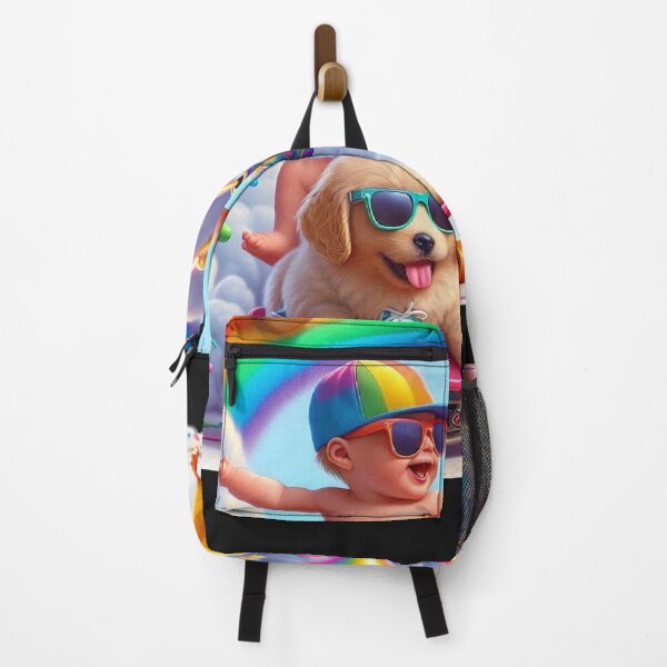 Item preview, Baby Skateboarding Through Rainbow with Party Dog & Dancing Duck designed and sold by Mitaudesign.