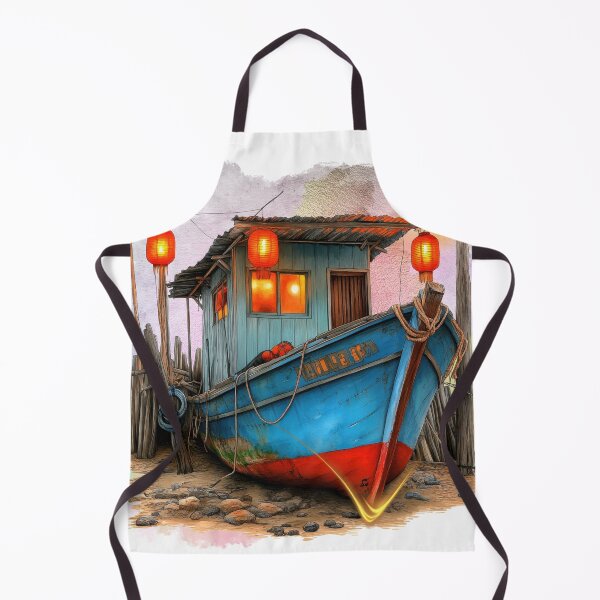 Item preview, Coastal Fishing Boat by Lantern Light | Rustic Seaside Village Illustration designed and sold by ChenEngEng.
