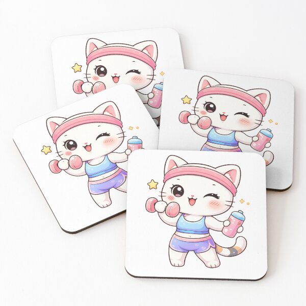 Item preview, Kawaii Fitness Cat Sticker – Cute Workout Kitty with Dumbbell designed and sold by les3cerises.