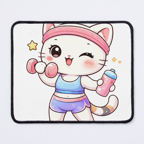 Item preview, Kawaii Fitness Cat Sticker – Cute Workout Kitty with Dumbbell designed and sold by les3cerises.