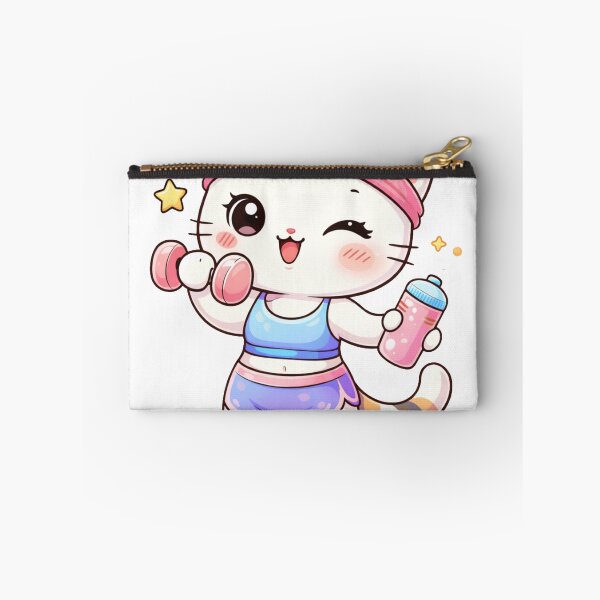 Item preview, Kawaii Fitness Cat Sticker – Cute Workout Kitty with Dumbbell designed and sold by les3cerises.