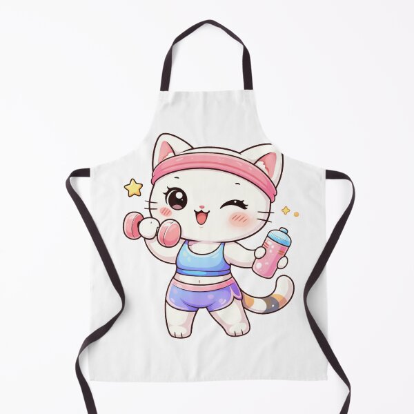 Item preview, Kawaii Fitness Cat Sticker – Cute Workout Kitty with Dumbbell designed and sold by les3cerises.