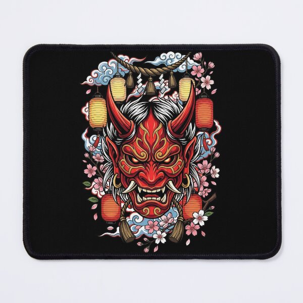 Item preview, Fierce Red Oni Demon Mask With Lanterns And Sakura designed and sold by Tong4130.