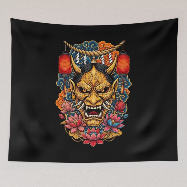 Item preview, Golden Hannya Warrior Mask With Lotus And Shimenawa Ropes designed and sold by Tong4130.