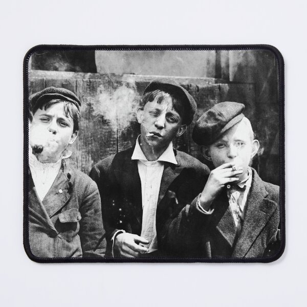 Item preview, Newsies, 1910 vintage news boys smoking cigarettes black and white photograph poster art print designed and sold by Astrid Arkhangelsky.