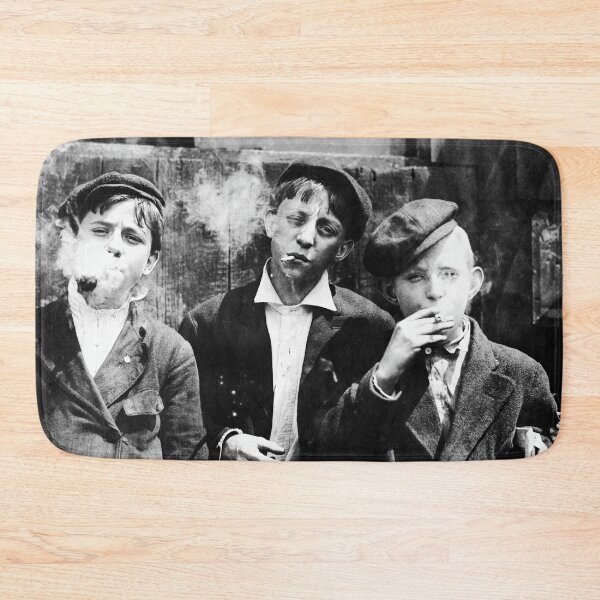 Item preview, Newsies, 1910 vintage news boys smoking cigarettes black and white photograph poster art print designed and sold by Astrid Arkhangelsky.