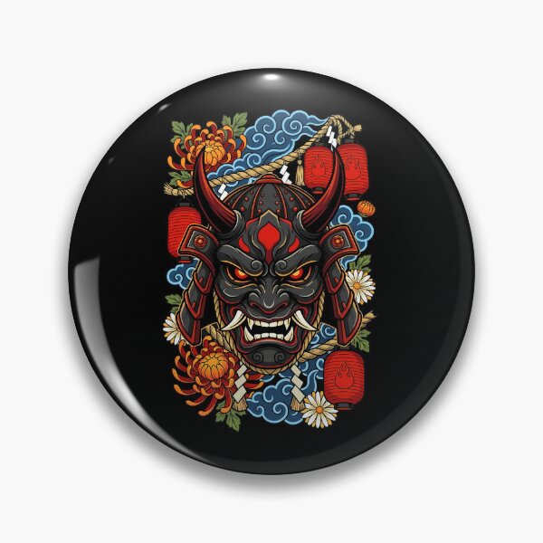 Item preview, Black Samurai Demon Mask With Chrysanthemum And Glowing Lanterns designed and sold by Tong4130.
