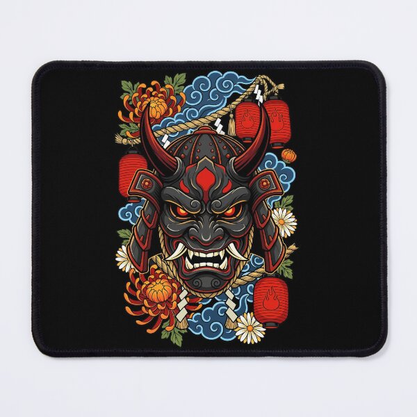 Item preview, Black Samurai Demon Mask With Chrysanthemum And Glowing Lanterns designed and sold by Tong4130.