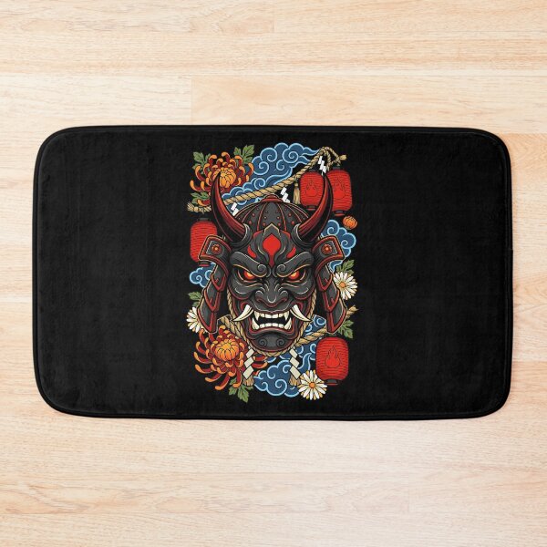 Item preview, Black Samurai Demon Mask With Chrysanthemum And Glowing Lanterns designed and sold by Tong4130.