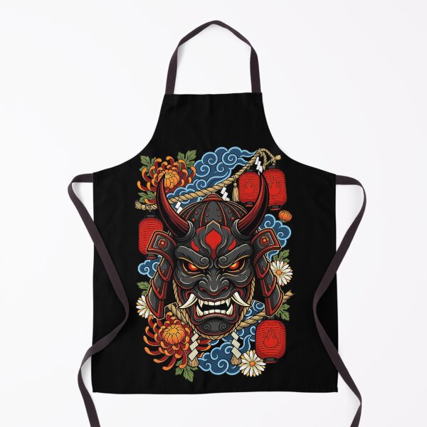 Item preview, Black Samurai Demon Mask With Chrysanthemum And Glowing Lanterns designed and sold by Tong4130.