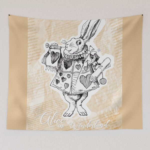 Item preview, Alice in Wonderland - White Rabbit Dressed as a Herald Blowing Trumpet (ink drawing by ACCI) designed and sold by VanyssaGraphics.