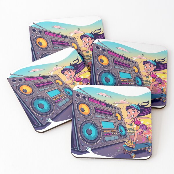 Item preview, Happy Skate Girl Street Party with DJ Cat & Boombox designed and sold by Mitaudesign.