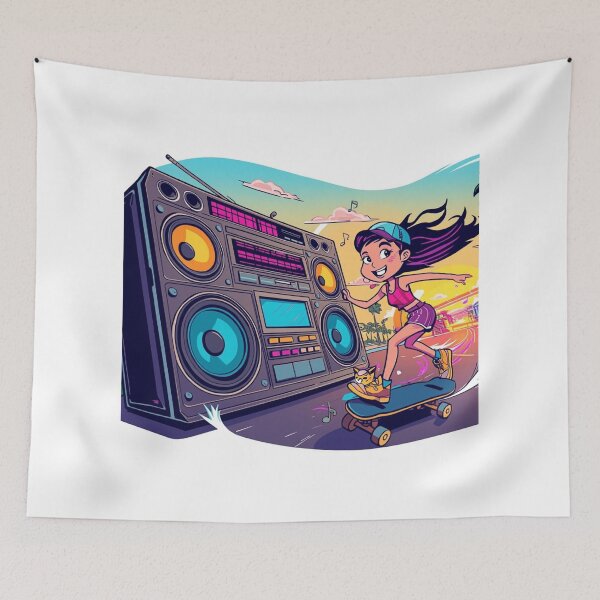 Item preview, Happy Skate Girl Street Party with DJ Cat & Boombox designed and sold by Mitaudesign.