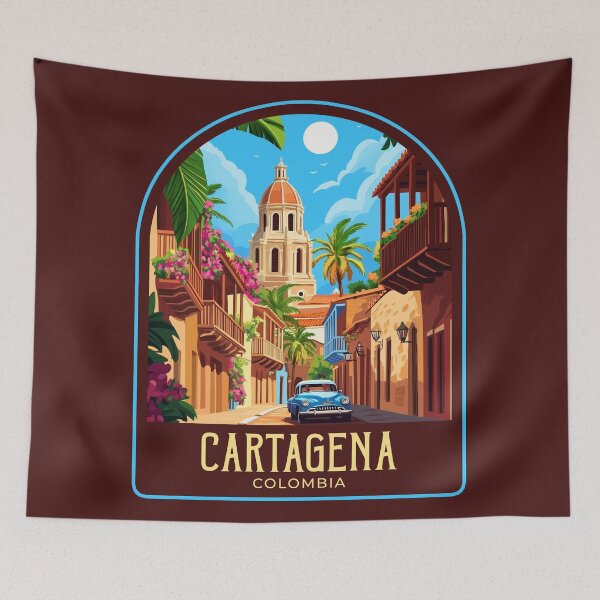 Item preview, Cartagena Vintage Travel Illustration designed and sold by HomeLivingCo.