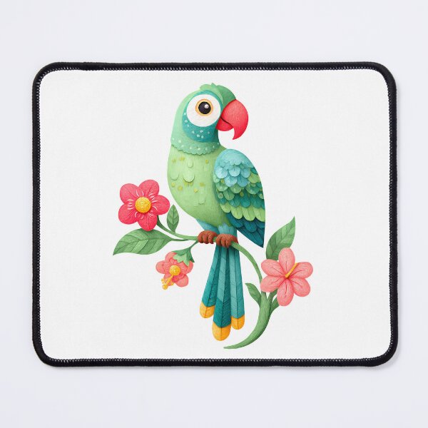 Item preview, Cute Green Parrot Hibiscus - Vibrant Tropical Bird Art Print designed and sold by DesignArtist.ia.