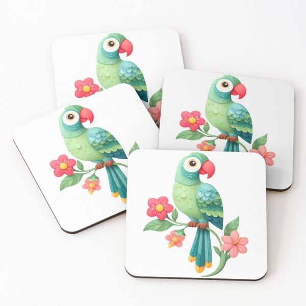 Item preview, Cute Green Parrot Hibiscus - Vibrant Tropical Bird Art Print designed and sold by DesignArtist.ia.