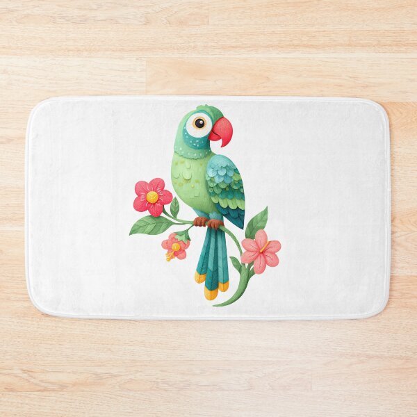 Item preview, Cute Green Parrot Hibiscus - Vibrant Tropical Bird Art Print designed and sold by DesignArtist.ia.
