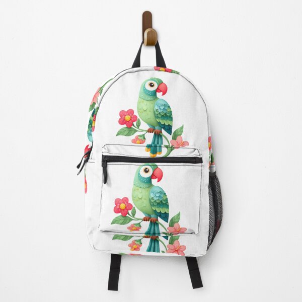 Item preview, Cute Green Parrot Hibiscus - Vibrant Tropical Bird Art Print designed and sold by DesignArtist.ia.