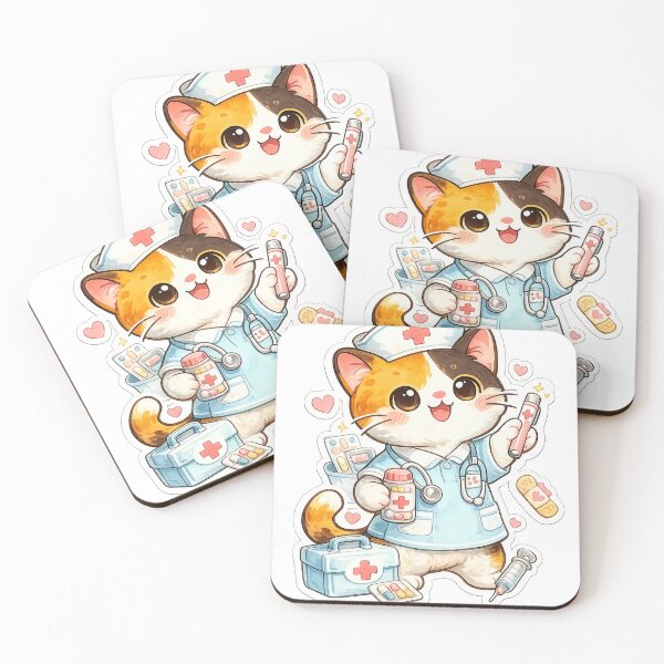 Item preview, Kawaii Nurse Cat Sticker – Cute Medical Cat with Flowers designed and sold by Pulevert.