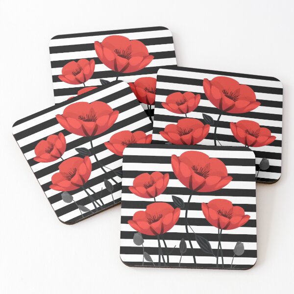 Item preview, Black Stripes + Red Poppies designed and sold by EllieHeartCo.