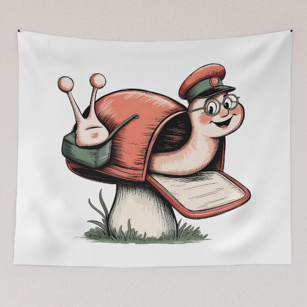 Item preview, Postman Snail on Mushroom Mailbox - Whimsical Hand-Drawn Clip Art designed and sold by Pro AguiZoul Art.