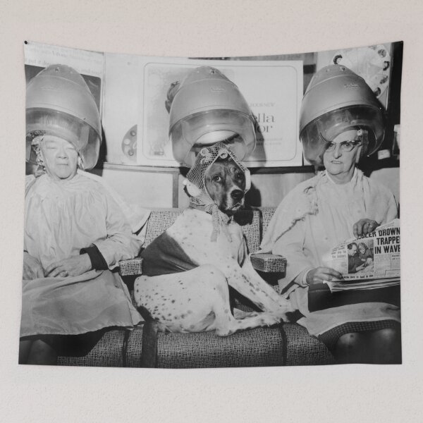 Item preview, The beauty parlor, funny vintage black and white photograph poster art print designed and sold by Astrid Arkhangelsky.