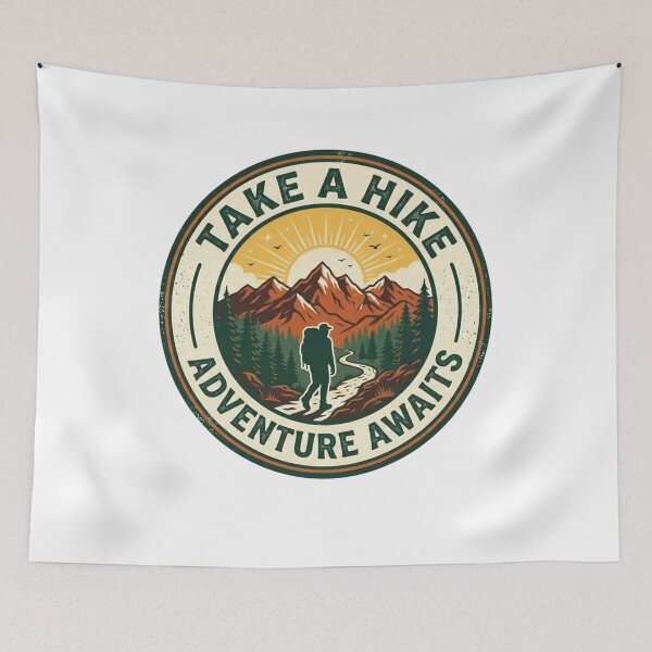 Item preview, Take a Hike Adventure Awaits | Vintage Hiking Mountain Badge designed and sold by CH-4TEE.