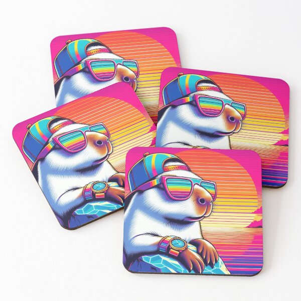 Item preview, Synthwave Capybara – Neon Sunset Vibes designed and sold by Dogandesighn.