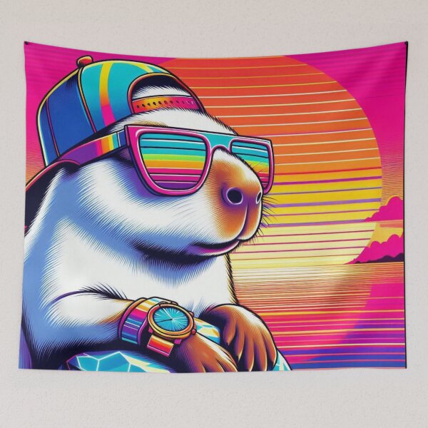 Item preview, Synthwave Capybara – Neon Sunset Vibes designed and sold by Dogandesighn.