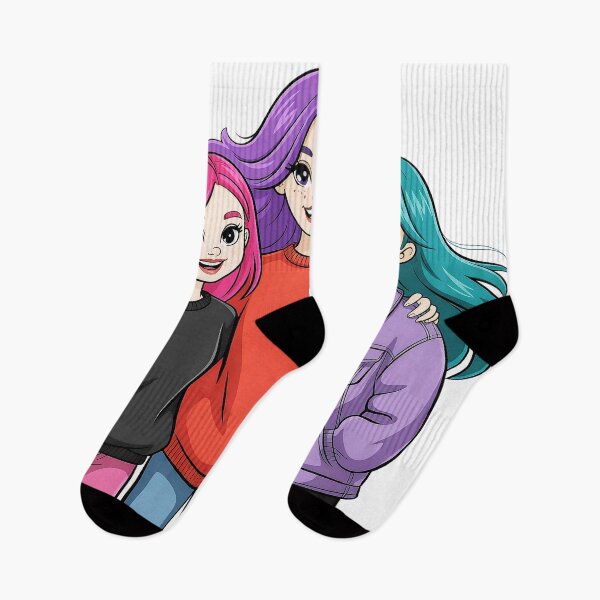 Item preview, Three Cheerful Girls Cartoon - Pink, Purple & Teal Hair Best Friends Art designed and sold by Pro AguiZoul Art.