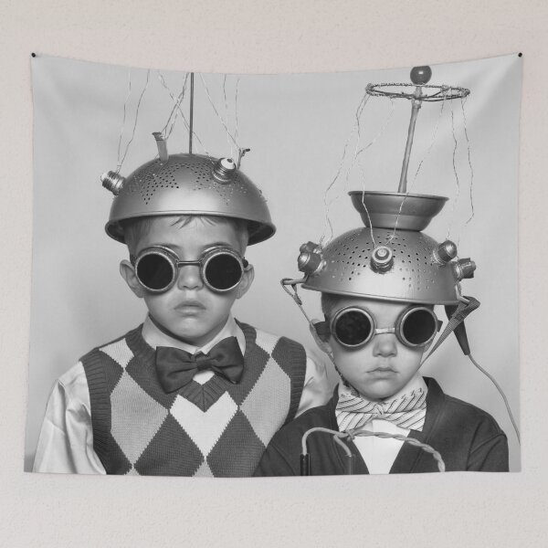 Item preview, Weird science, the experiment brothers, vintage funny boys being boys black and white photograph poster art print designed and sold by Astrid Arkhangelsky.