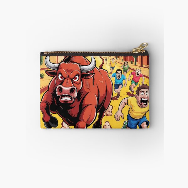 Item preview, Angry Bull Chase - Vibrant Cartoon Illustration with Runners Fleeing designed and sold by Pro AguiZoul Art.