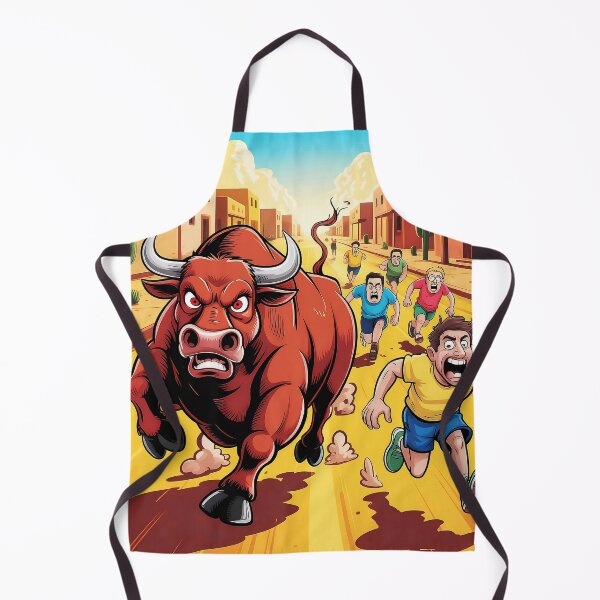 Item preview, Angry Bull Chase - Vibrant Cartoon Illustration with Runners Fleeing designed and sold by Pro AguiZoul Art.