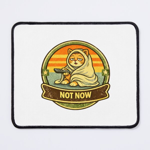 Item preview, Not Now – Sleepy Cat Burrito Vintage Cartoon Badge designed and sold by WorkXPlay.
