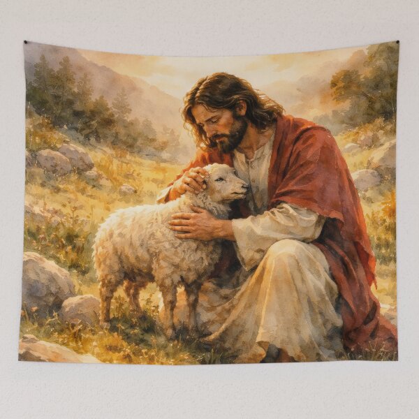 Item preview, Jesus the Good Shepherd with Lost Sheep Watercolor | Christian Wall Art | Jesus and Lamb Biblical Painting | Religious  designed and sold by stylishdzign.