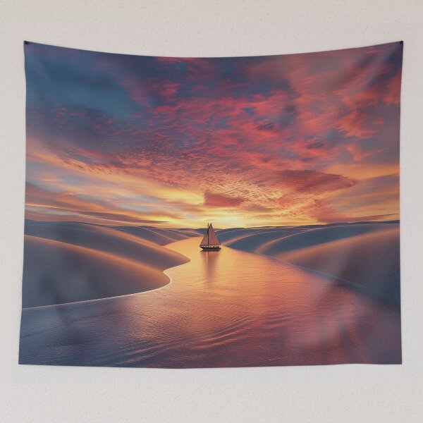 Item preview, Surreal small sailboat drifting in a desert river designed and sold by dcrc.