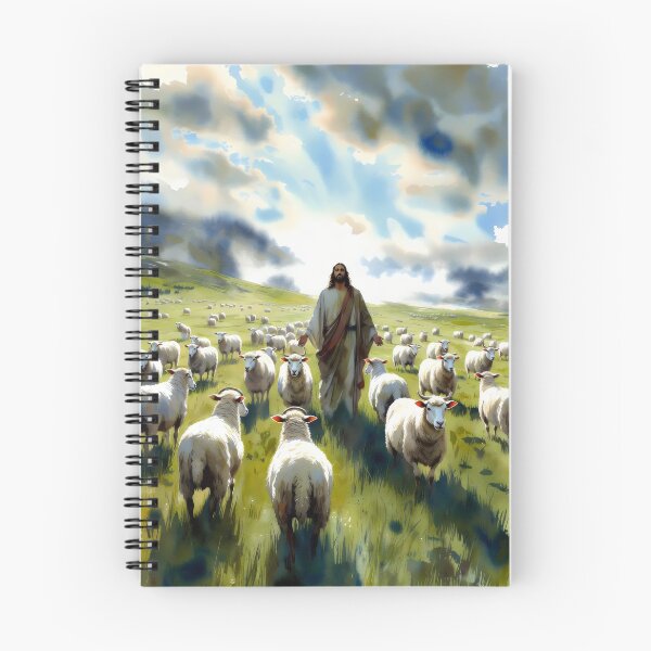 Item preview, Jesús, el Buen Pastor con su rebaño | Arte mural cristiano | Pintura bíblica de Jesús y las ovejas | Arte religioso inspirador designed and sold by stylishdzign.
