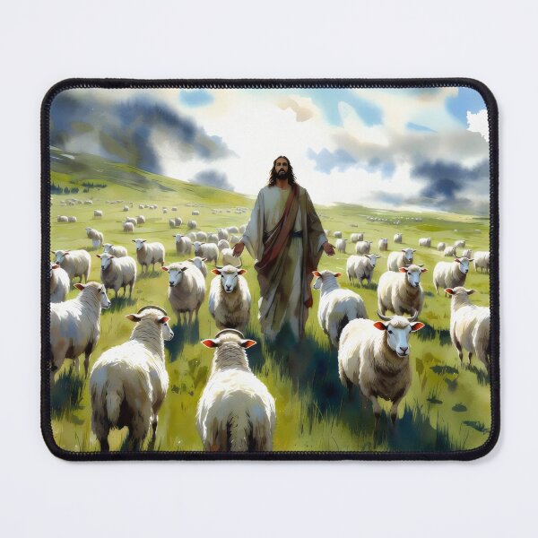 Item preview, Jesus the Good Shepherd with His Flock | Christian Wall Art | Biblical Jesus and Sheep Painting | Inspirational Religious Art designed and sold by stylishdzign.