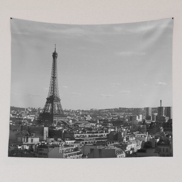 Item preview, Eiffel Tower, Paris, France panoramic landscape black and white photograph poster art print designed and sold by Astrid Arkhangelsky.