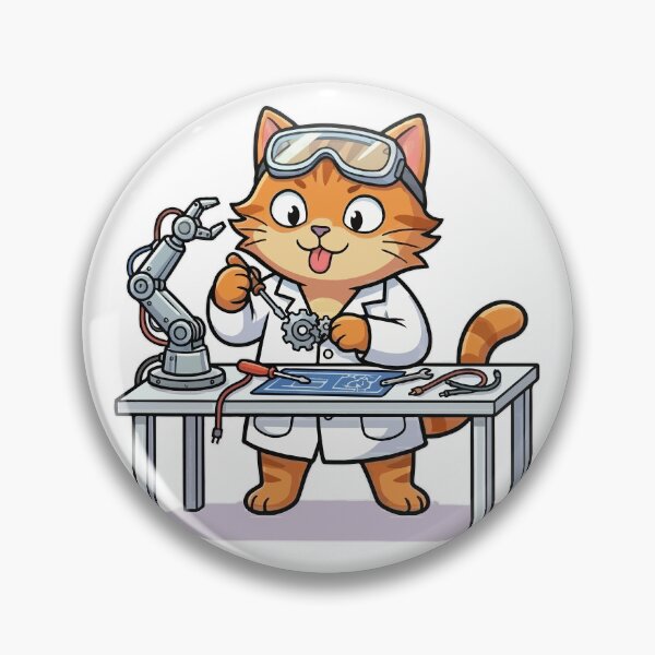 Item preview, Orange Cat Building Robot in Laboratory designed and sold by VisioraCreative.