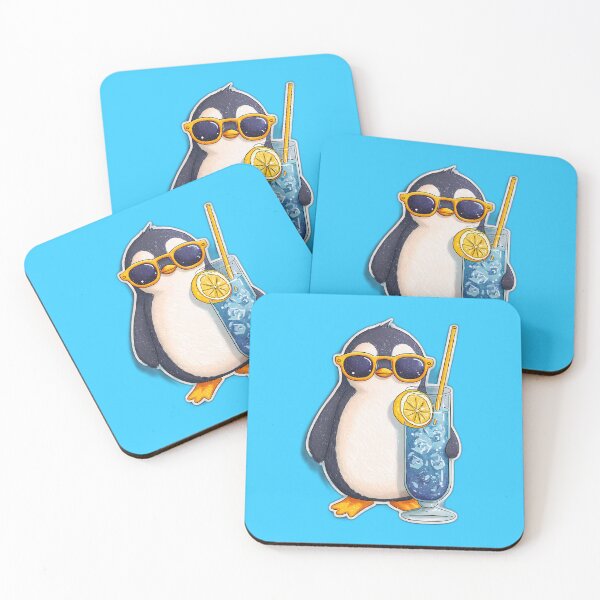 Item preview, Cool Penguin with Blue Drink & Orange Sunglasses – Summer Chill Cartoon designed and sold by Beachy Beasts.