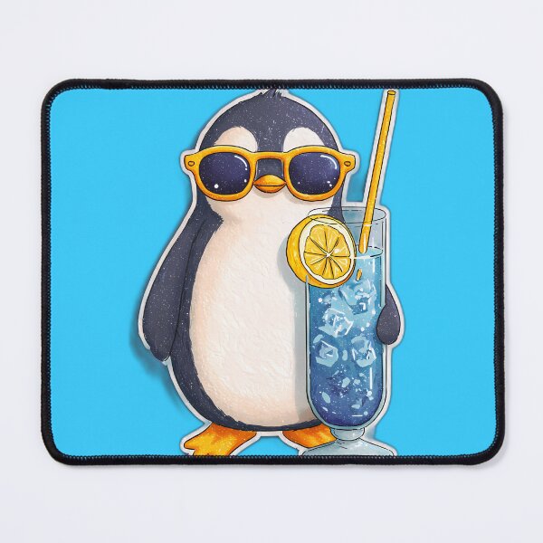 Item preview, Cool Penguin with Blue Drink & Orange Sunglasses – Summer Chill Cartoon designed and sold by Beachy Beasts.