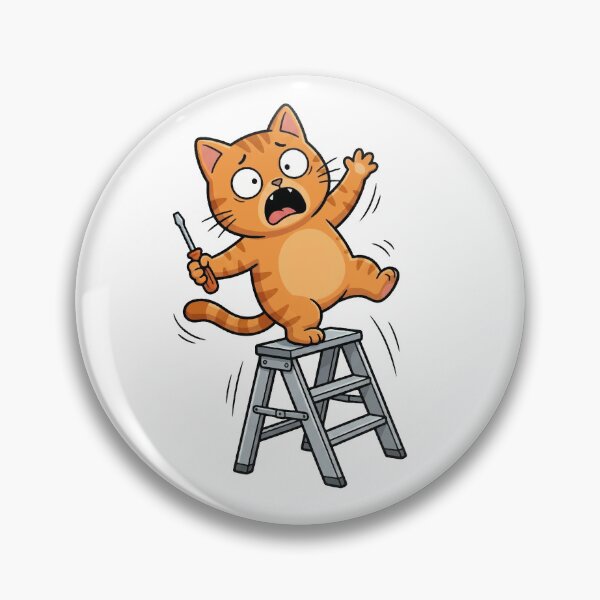 Aperçu de l'œuvre Chat orange perdant l'équilibre sur une échelle créée et vendue par VisioraCreative.