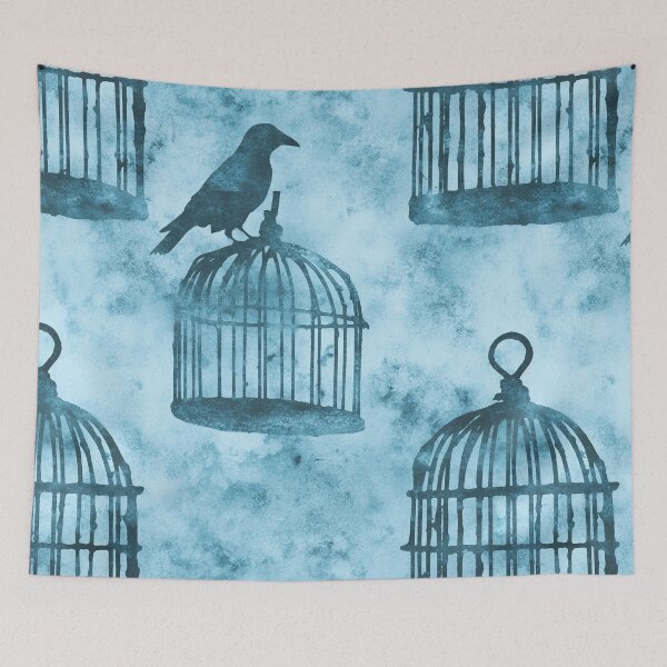Item preview, Blue Gothic Raven Birdcage Pattern designed and sold by bubblegoth.