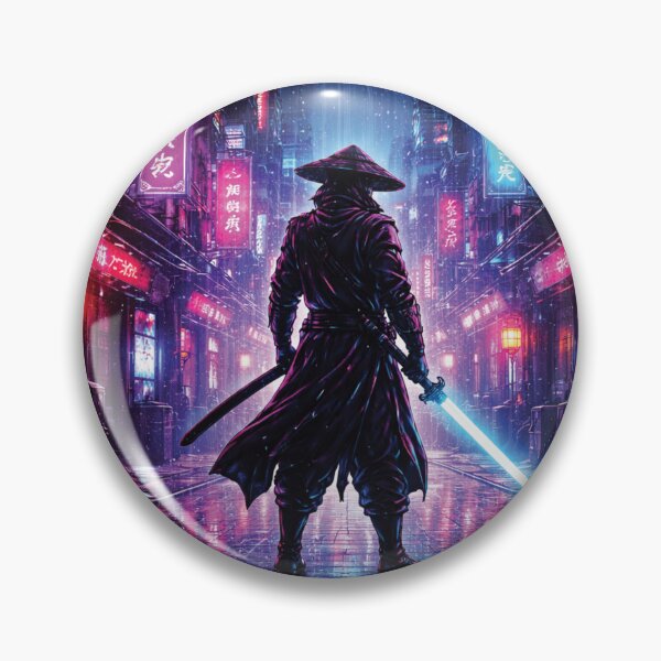Item preview, Neon Ronin Cyberpunk Samurai – Retro Futuristic Synthwave City Warrior designed and sold by 486DesignCo.
