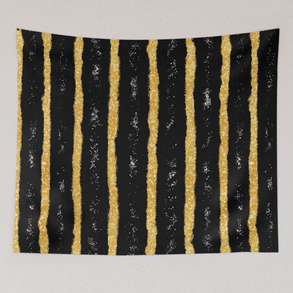 Item preview, Black Gold Glitter Vertical Stripe Pattern designed and sold by bubblegoth.