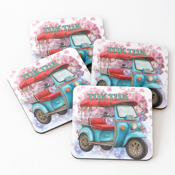 Item preview, Cute Tuk Tuk Thailand | Vintage Thai Taxi Floral Illustration designed and sold by ChenEngEng.